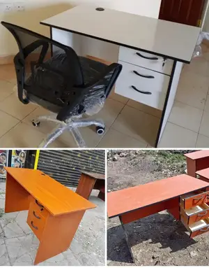 Brown Office Desk And Adjustable Swivel Mesh Office Chair