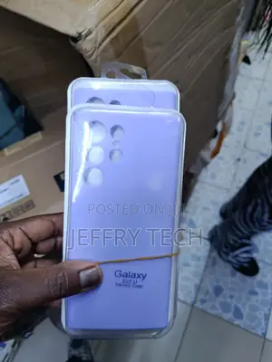 Purple Silicone Case for a Samsung Galaxy S22 Ultra Smartphone.