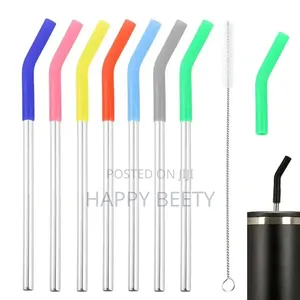 *Stainless Steel Straw With Silicone Tips Straw Brush Reusable Straws