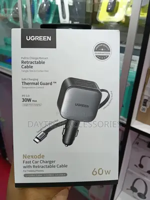 Ugreen Retractable Car Charger 60w With Built-in 30w Usb C Cable 70cm