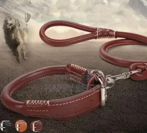 *Complete Set Easy Grip Rolled Up Leather Dog Collar and Leash*