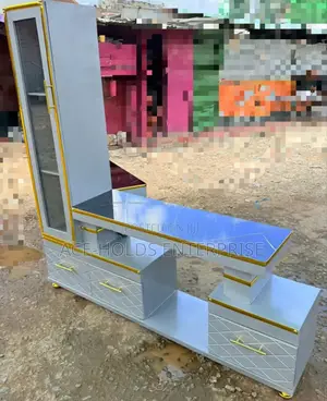 Executive Extended Tv Stand - Marble Coating and Shelf Cabinet