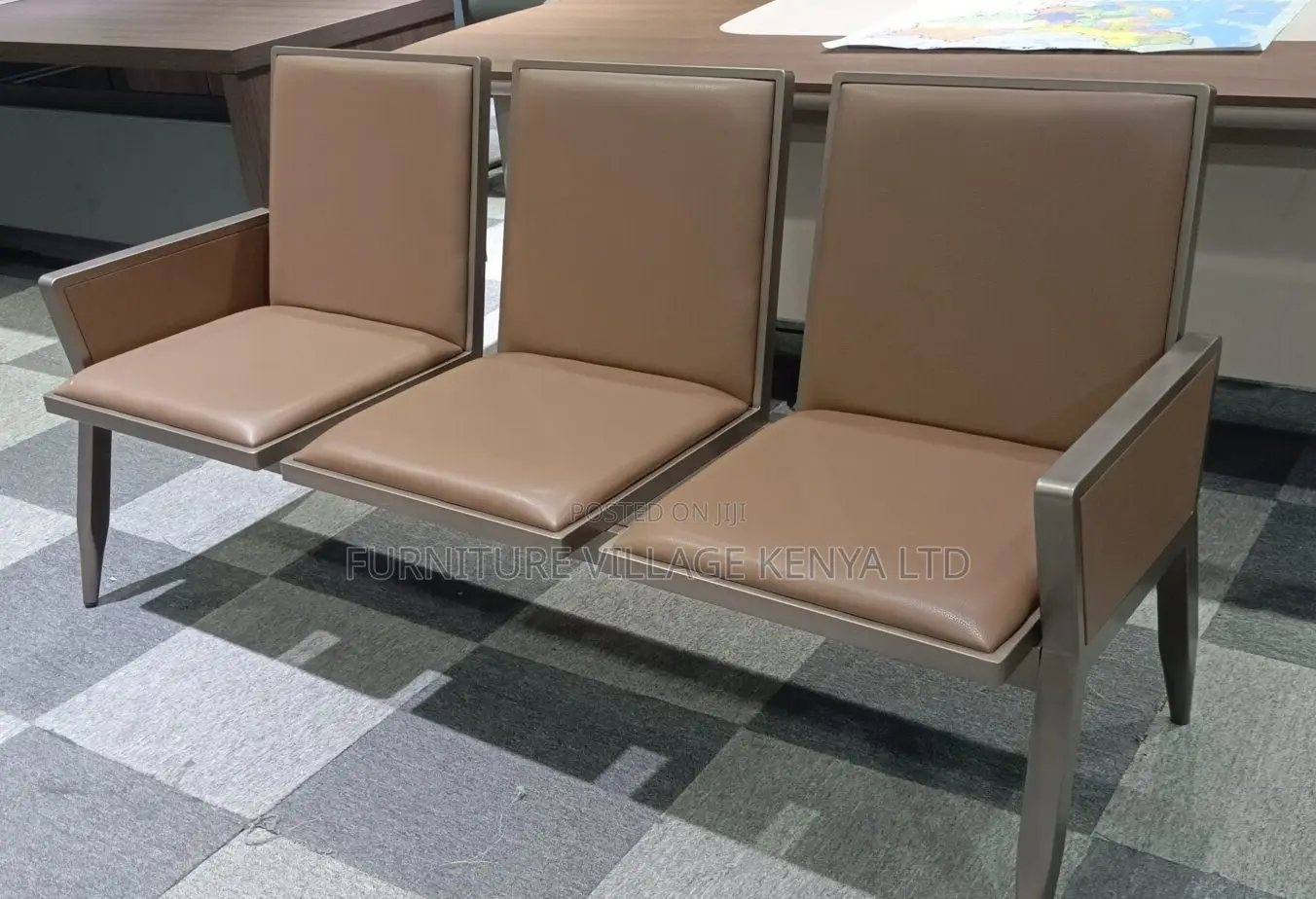 Office Bench; 3 -Link Brown Heavy Duty Reception Bench