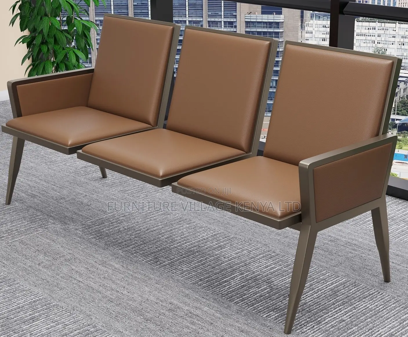 Office Bench; 3 -Link Brown Heavy Duty Reception Bench