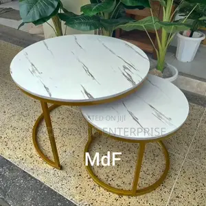 2 in 1 - White Nesting Coffee Table Marble Effect (Mdf) Wood