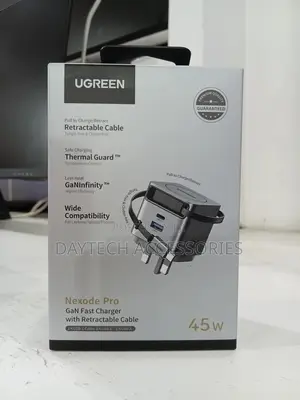 Ugreen Nexode Pro 45w Gan Fast Charger With Retractable Usb-C Cable.