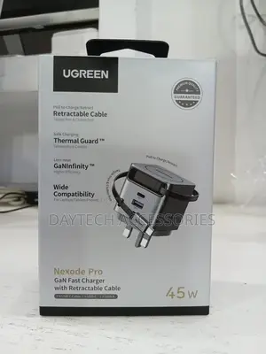 Ugreen Nexode 45w Charger With Retractable Usb-C Cable - Black