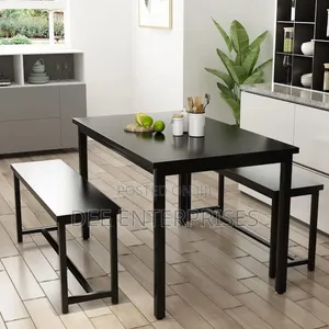 Diego Dining Table Set for 4 With 2 Benches Black Oak