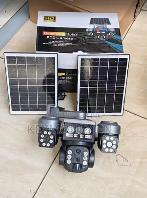 Three Lens Simcard Solar Powered Outdoor PTZ Camera With 2 Panels