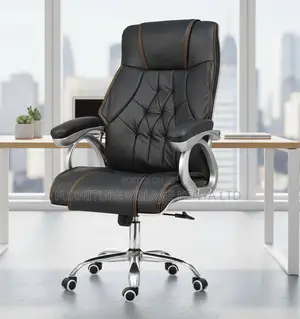 Office Chair; Black Leather High Back Office Chair