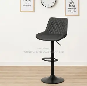 Barstool;Black Leather High Stool With Backrest (Adjustable)