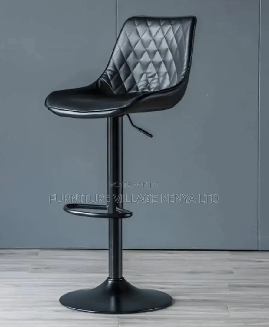 Barstool;Black Leather High Stool With Backrest (Adjustable)