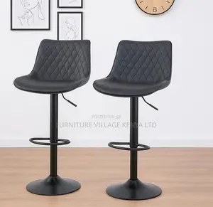 Barstool;Black Leather High Stool With Backrest (Adjustable)