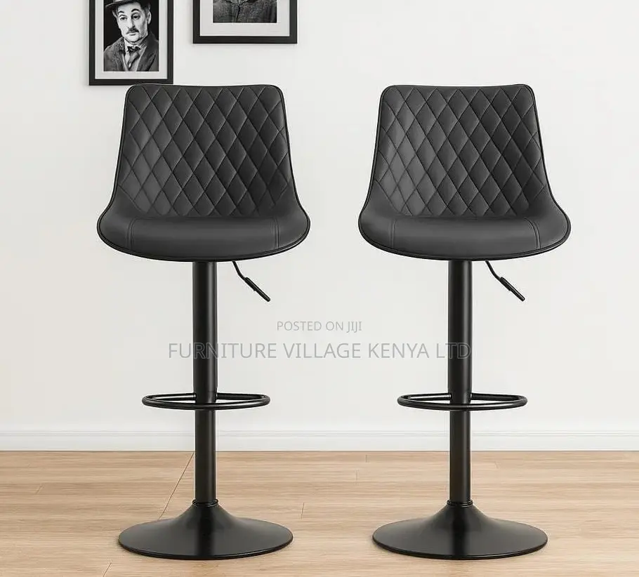 Barstool;Black Leather High Stool With Backrest (Adjustable)