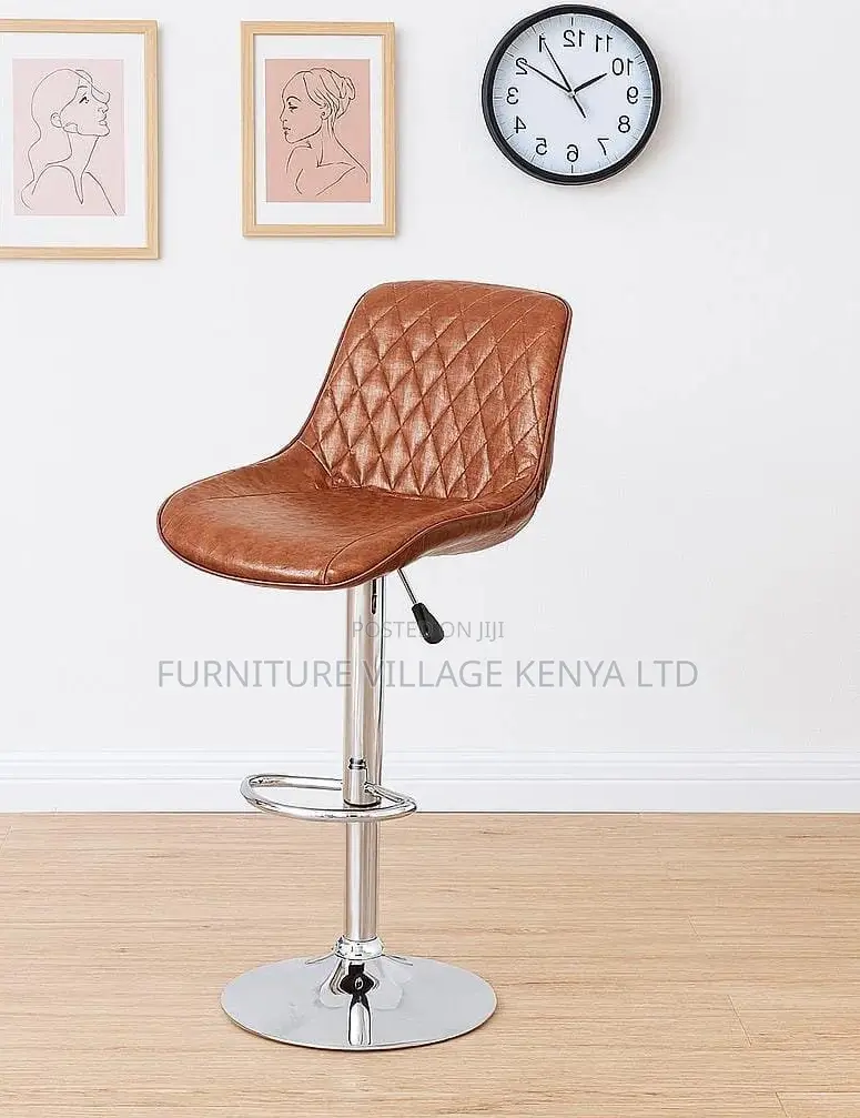 Barstool;Black Leather High Stool With Backrest (Adjustable)