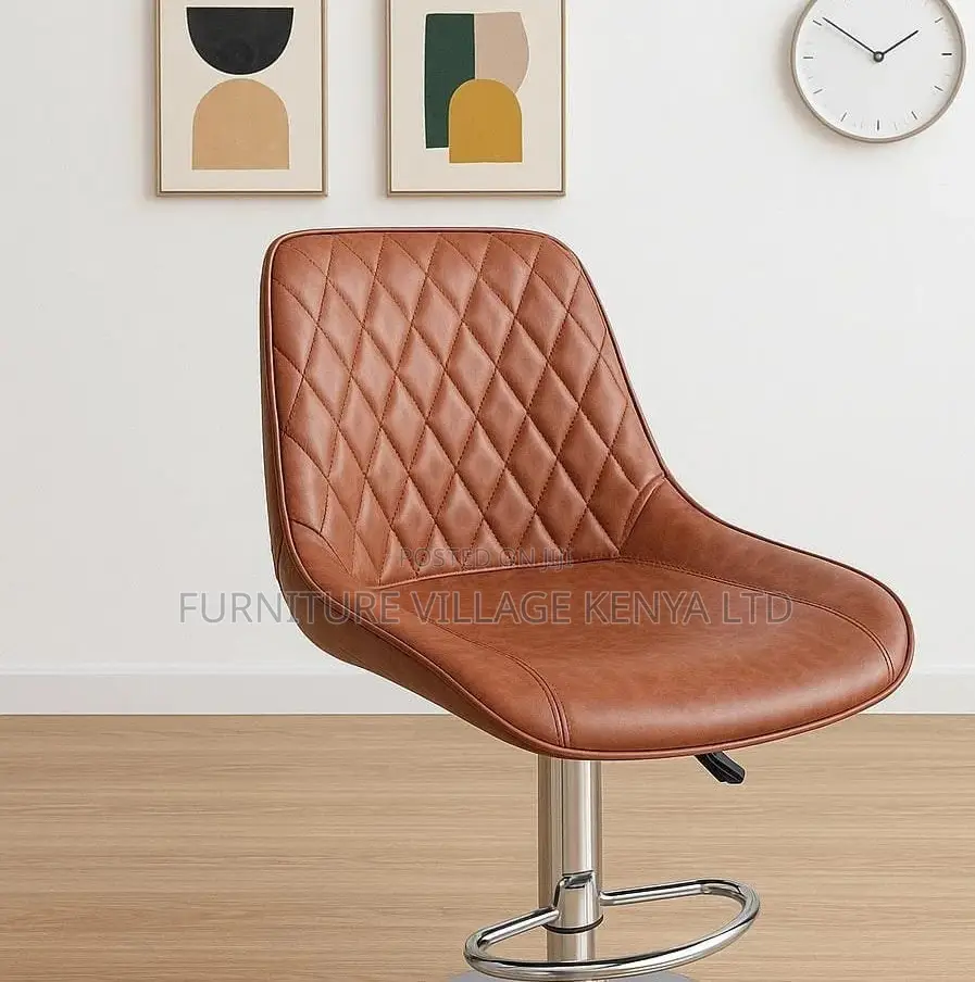 Barstool;Black Leather High Stool With Backrest (Adjustable)