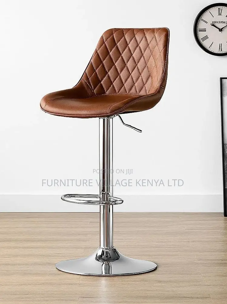 Barstool;Black Leather High Stool With Backrest (Adjustable)