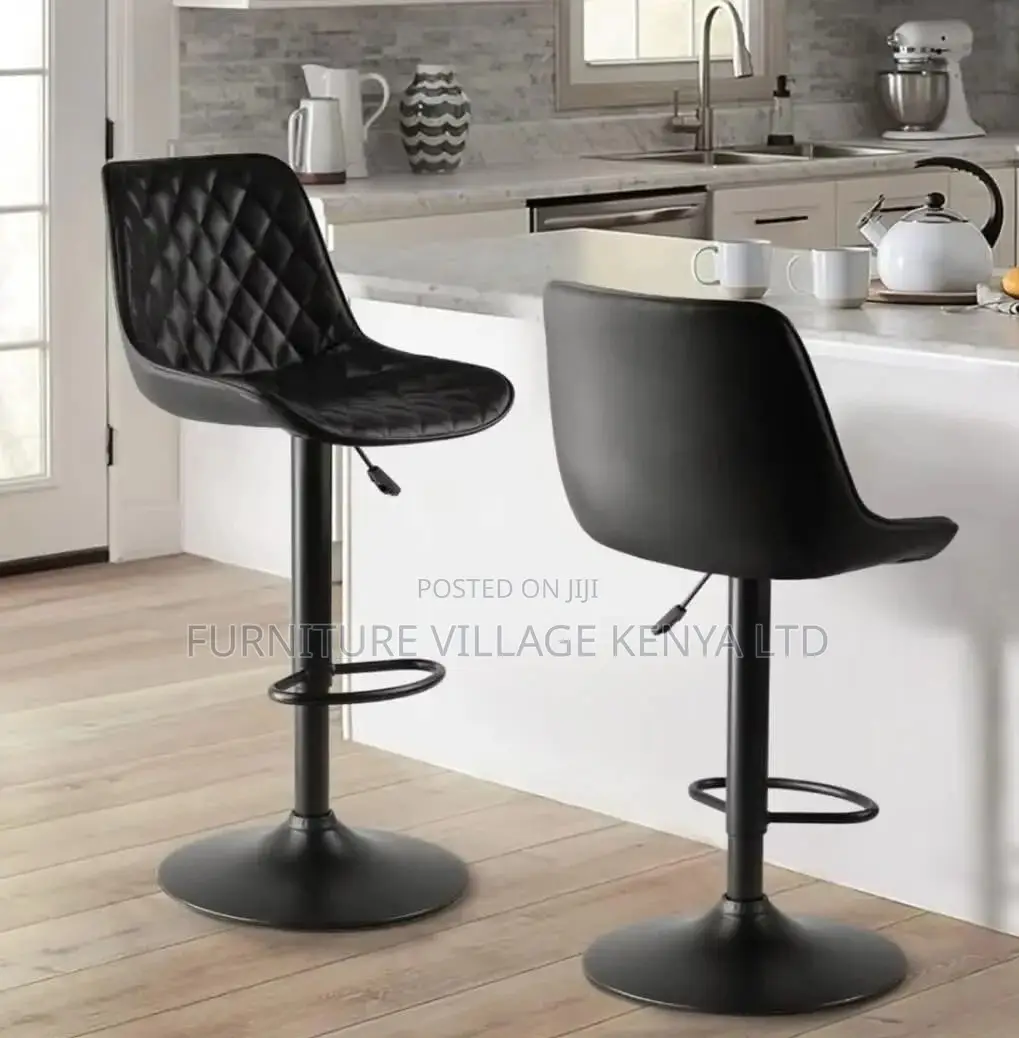 Barstool;Black Leather High Stool With Backrest (Adjustable)