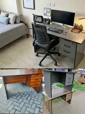 Brown and Black Headrest Office Chair and Study Desk KGL