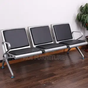 Office Bench : 3-Seat Pu Leather Waiting Room Chai