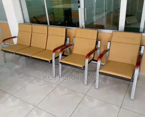 5-Seater Upholstered Waiting Bench | Tan With Metal Frame