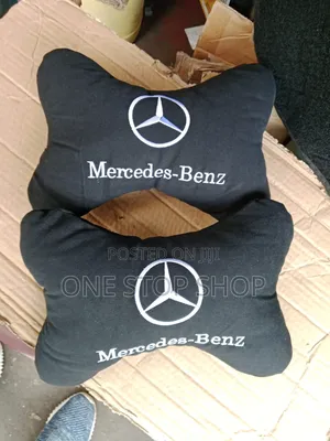 2x Fabric Mercedes Logo Pillow Headrest Pain Relief