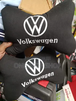 2x Washable Volkswagen Branded White Logo Neck Cushions