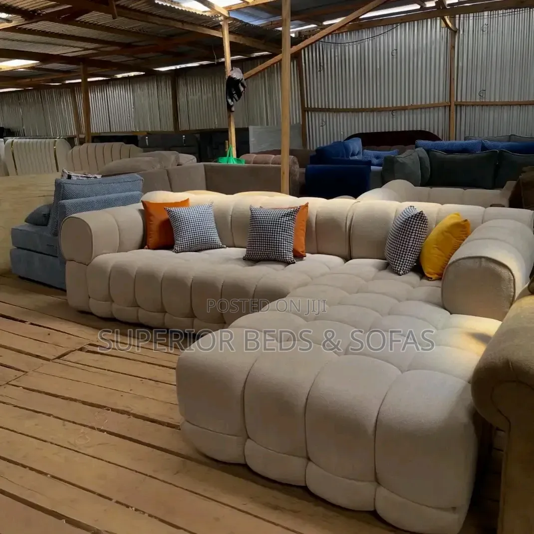 Beige L-Shape Bubble Sofa (5 Seater)