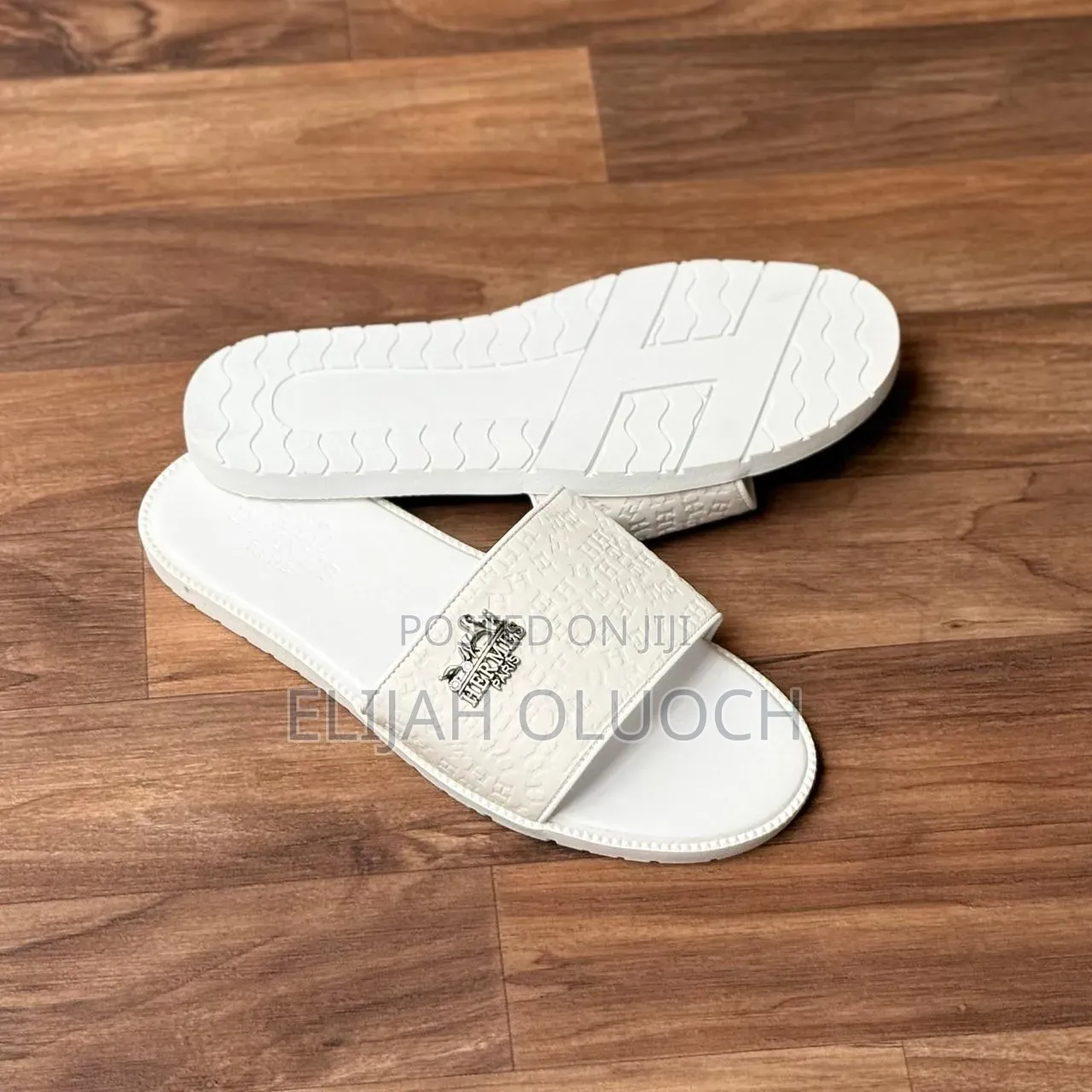 Hermes White Slim Leather Sandals