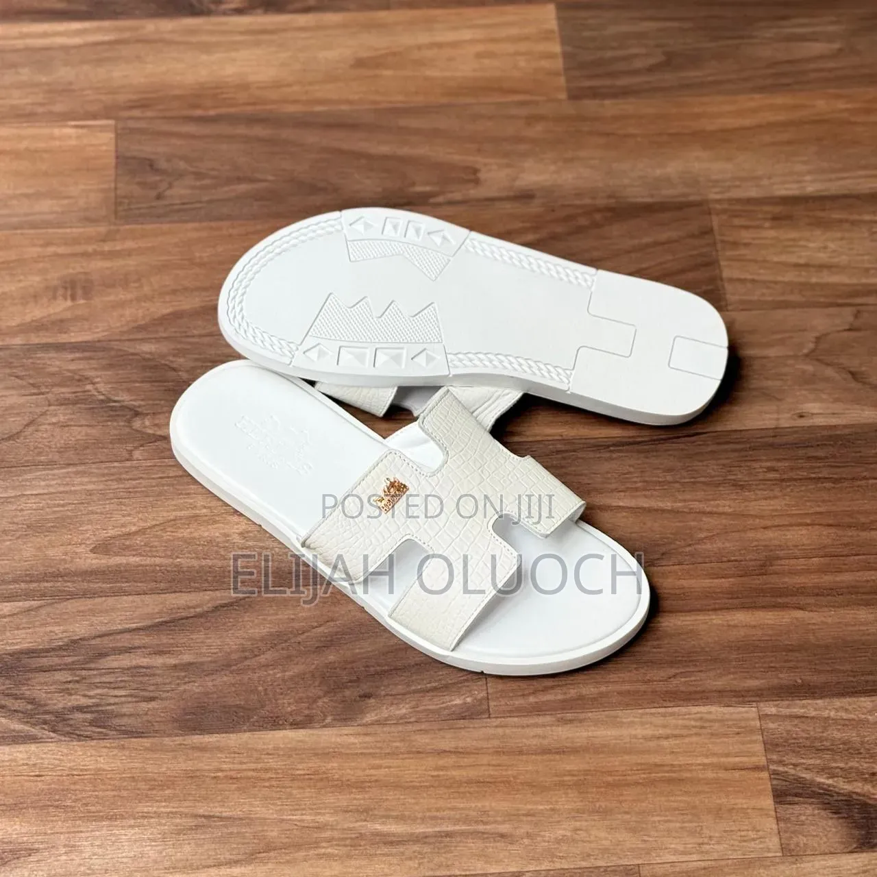 Hermes White Slim Leather Sandals