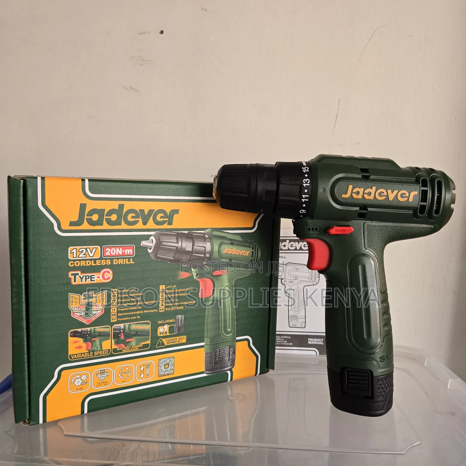 Cordless Drill Jadever 12v 20 N.M Wt 1.5ah Battery Lithium-Ion
