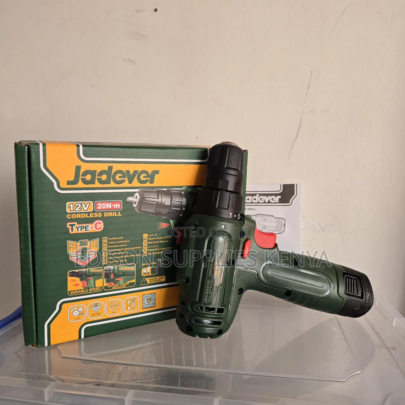 Cordless Drill Jadever 12v 20 N.M Wt 1.5ah Battery Lithium-Ion
