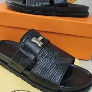 Black Hermes Paris Leather Sandals