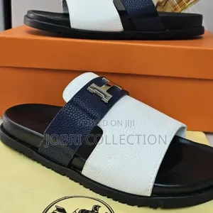 White Navy Hermes Paris Leather Sandals