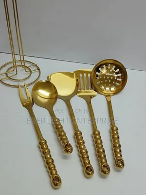 *6 in 1 Gold Vanished Serving Spoon Set With Stand and Ceramic Hand