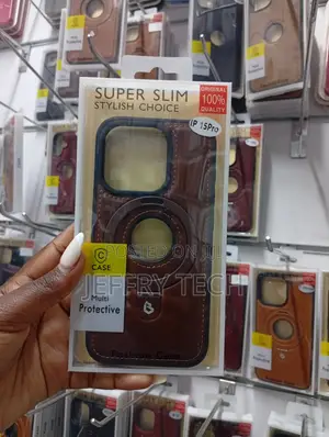iPhone 15 Pro Brown Leather Magnetic Ring Stand Case