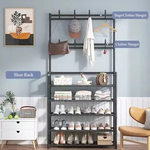 4 Layer Metal Shoe Rack With 8 Double Hooks - Size:170*80*26*Cm