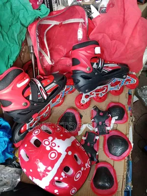 Adjustable Red 39-42 Combo Skating Gear Set