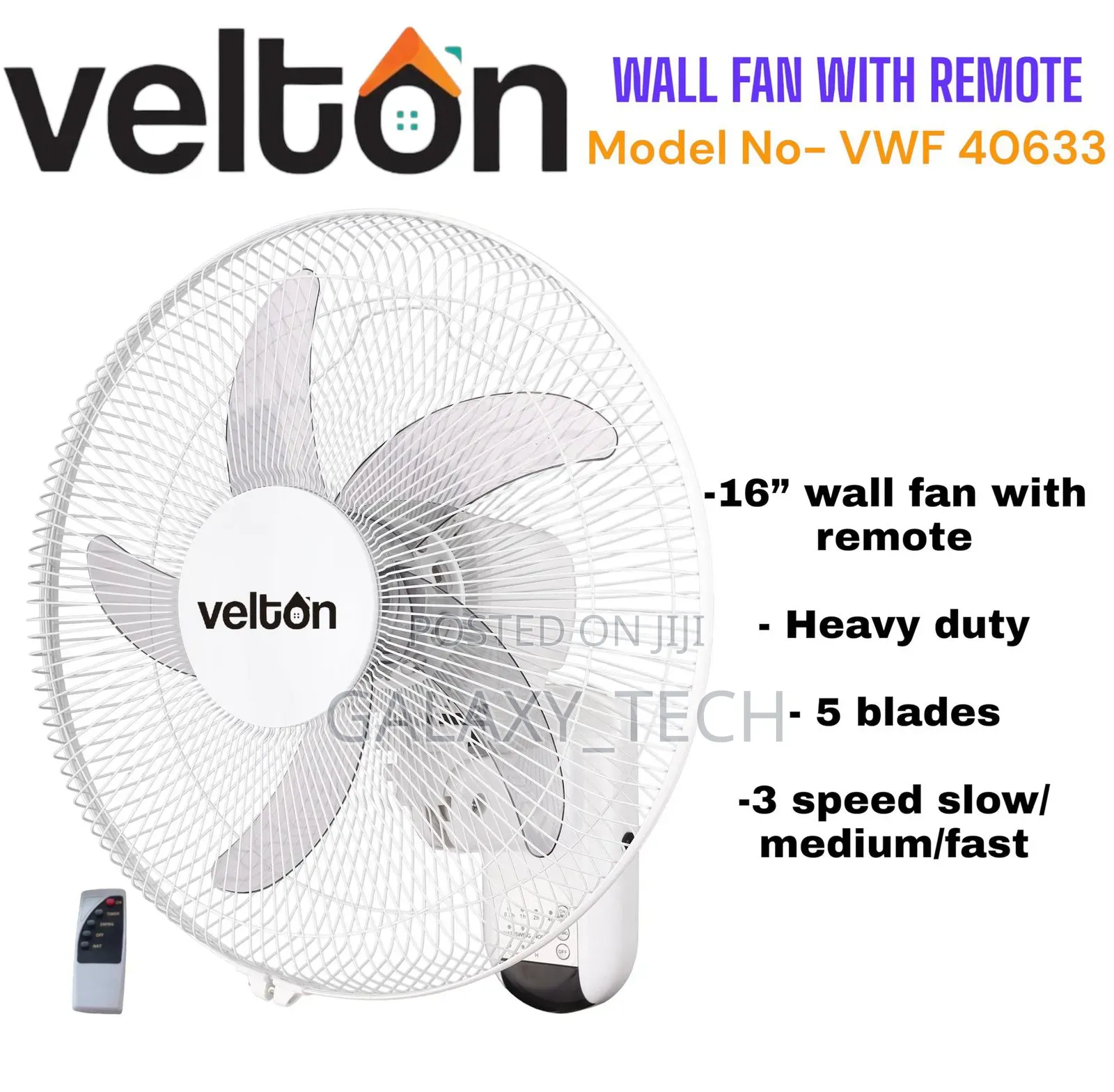 Velton 16" Wall Fan With Remote