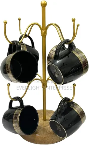 8 Slot Golden Cup Stand on a Bamboo Base