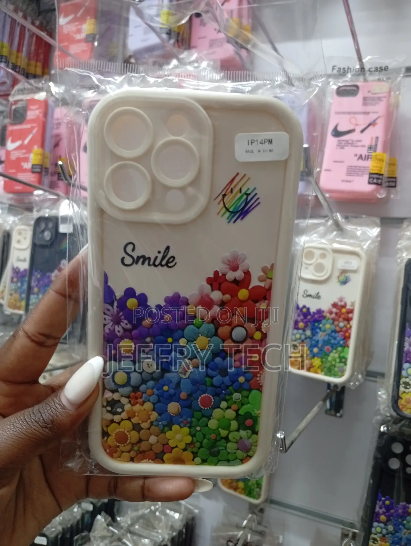 iPhone 14 Pro Max 3d Colorful Flower and Smiley Face Patterned Case