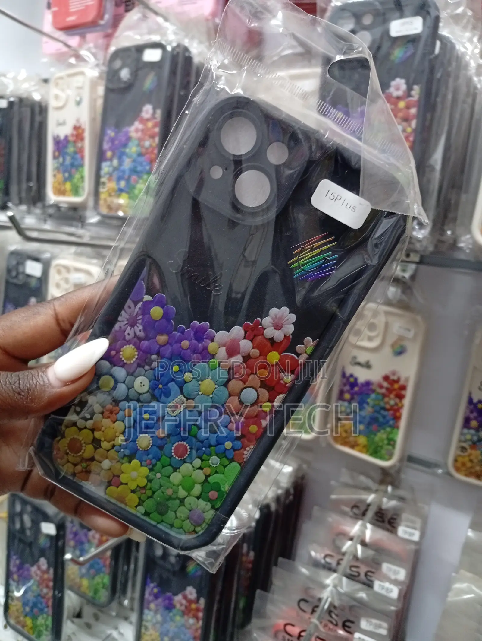iPhone 15 Plus Case Features a Vibrant, Multi-Colored Floral Design