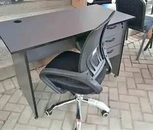 Black Ergonomic Mesh Office Chair With Vintage Desk