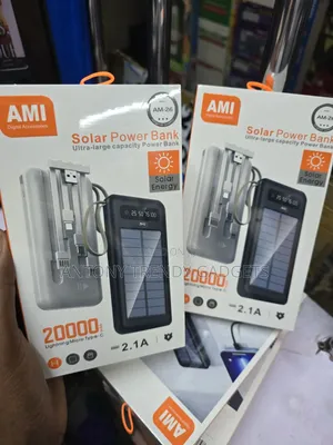 Ami 20000mah Solar Power Bank – Fast Charging + Built-in Cables