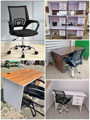 Modern Clerical Black Mesh Office Chairs and Wooden Office Desk