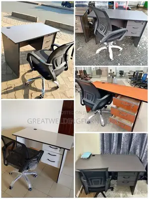 Lockable Office Desk Paired With Ergonomic Mesh Swivel Chair Kj