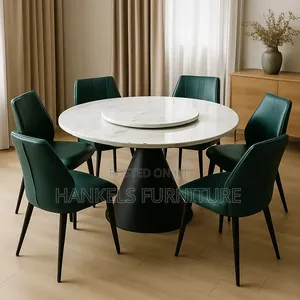 6-Seater Round Marble Dining Set for Modern Homes
