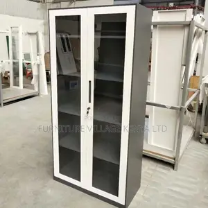 2-Door Metallic Glass Front Document Office Cabinet