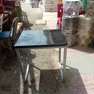 Grey Powder Coated Table With Marble Top of Black and Glitter