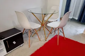 Home Furniture :Transparent Glass Table With Three Dining Chairs